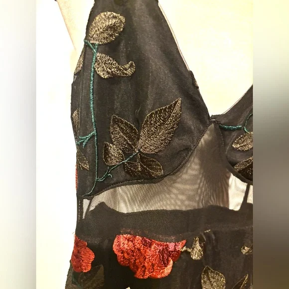 NWT Beautiful Blue Blush Dress with Red and White Floral Details - Picture 7 of 15